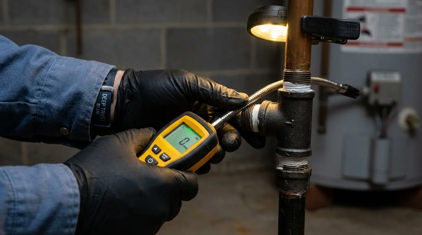 Gas leak detection with electronic sniffer by Johns Plumbing LLC in Steele