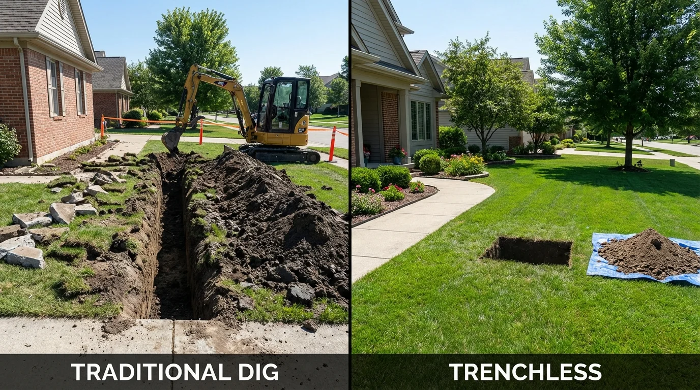 Trenchless sewer repair with minimal yard damage versus traditional excavation in Steele, MO